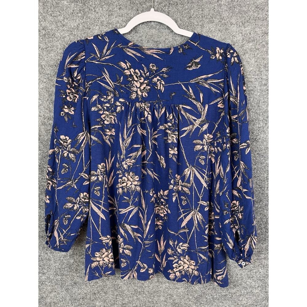 Anthropol Women's Indigo Floral Peasant Embroidered Top Size Medium - Picture 8 of 9